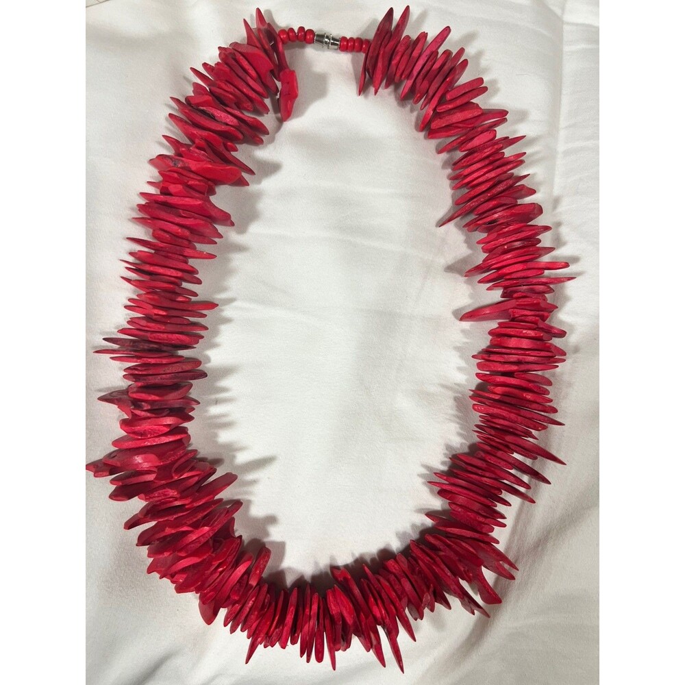 Vintage Wooden Hawaiian Style Wood Necklace Red 22”